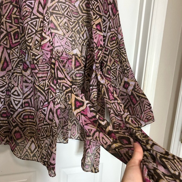 Lane Bryant Sheer Metallic Retro Long Sleeve Tie Front Cárdigan Blouse 14/16 - Picture 10 of 12